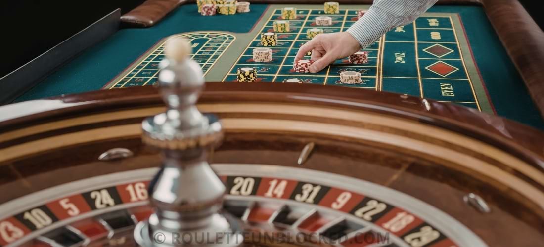 Roulette wheel and betting table during active play
